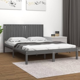 Estructura de cama madera maciza gris King Size 150x200 cm de vidaXL, Camas y somieres - Ref: Foro24-3104420, Precio: 168,99 ...