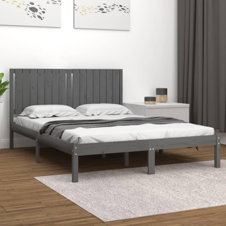 Gray solid wood bed frame King Size 150x200 cm by vidaXL, Beds and slatted bases - Ref: Foro24-3104420, Price: 168,82 €, Disc...