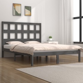 Solid gray pine wood bed frame 200x200 cm by vidaXL, Beds and slatted bases - Ref: Foro24-3104500, Price: 155,99 €, Discount: %