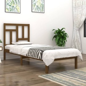 Solid pine wood bed frame honey brown 90x200 cm by vidaXL, Beds and slatted bases - Ref: Foro24-3104531, Price: 105,27 €, Dis...