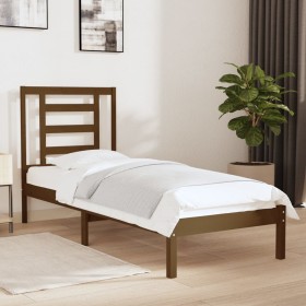 Estructura de cama madera maciza marrón miel 75x190 cm de vidaXL, Camas y somieres - Ref: Foro24-3104311, Precio: 89,99 €, De...