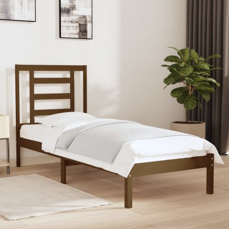 Estructura de cama madera maciza marrón miel 75x190 cm de vidaXL, Camas y somieres - Ref: Foro24-3104311, Precio: 90,56 €, De...