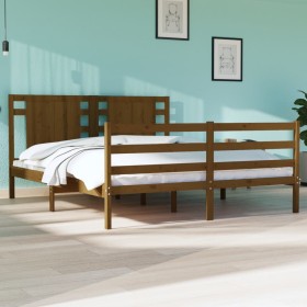 Estructura cama madera maciza marrón miel King Size 150x200 cm de vidaXL, Camas y somieres - Ref: Foro24-3104291, Precio: 163...