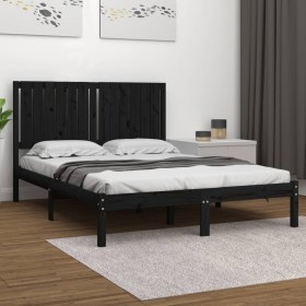 Estructura de cama de madera maciza de pino negra 140x190 cm de vidaXL, Camas y somieres - Ref: Foro24-3104397, Precio: 163,4...