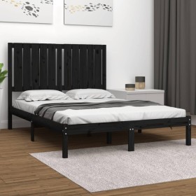 Black solid wood bed frame 120x190 cm by vidaXL, Beds and slatted bases - Ref: Foro24-3104387, Price: 152,90 €, Discount: %