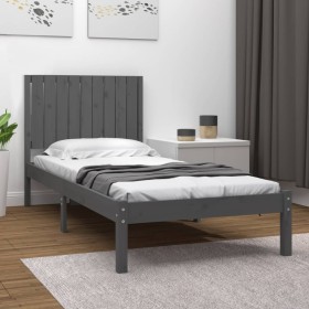 Estructura de cama madera maciza de pino gris 90x200 cm de vidaXL, Camas y somieres - Ref: Foro24-3104400, Precio: 104,99 €, ...