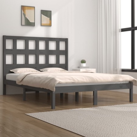 Solid gray pine wood bed frame 140x190 cm by vidaXL, Beds and slatted bases - Ref: Foro24-3104460, Price: 140,99 €, Discount: %