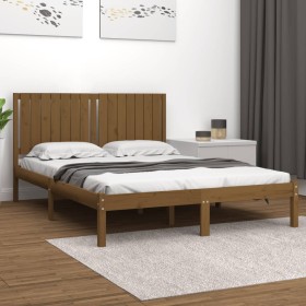 Estructura de cama madera maciza King marrón miel 150x200 cm de vidaXL, Camas y somieres - Ref: Foro24-3104421, Precio: 157,9...