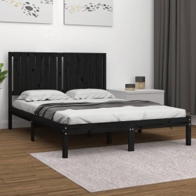 Estructura de cama de madera maciza de pino negra 140x200 cm de vidaXL, Camas y somieres - Ref: Foro24-3104417, Precio: 165,1...