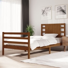 Solid pine wood bed frame honey brown 100x200 cm by vidaXL, Beds and slatted bases - Ref: Foro24-3104276, Price: 127,99 €, Di...