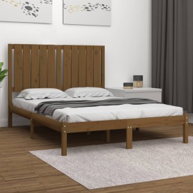 Honey brown solid wood double bed frame 120x190 cm by vidaXL, Beds and slatted bases - Ref: Foro24-3104386, Price: 130,99 €, ...