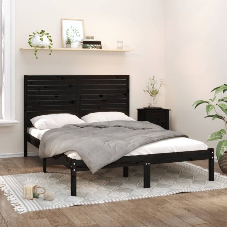 Black solid wood bed frame 140x200 cm by vidaXL, Beds and slatted bases - Ref: Foro24-3104612, Price: 183,64 €, Discount: %