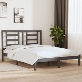 Solid gray pine wood bed frame 160x200 cm by vidaXL, Beds and slatted bases - Ref: Foro24-3104360, Price: 152,99 €, Discount: %