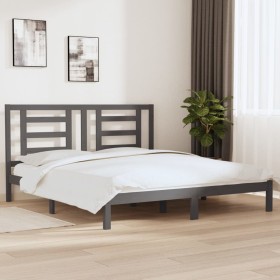 Gray solid wood double bed frame 180x200 cm by vidaXL, Beds and slatted bases - Ref: Foro24-3104365, Price: 175,99 €, Discoun...