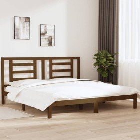 Honey brown solid pine wood bed frame 200x200 cm by vidaXL, Beds and slatted bases - Ref: Foro24-3104371, Price: 154,99 €, Di...