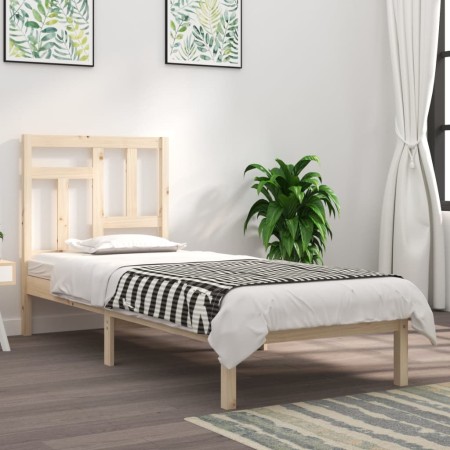 Estructura de cama de madera maciza de pino 90x200 cm de vidaXL, Camas y somieres - Ref: Foro24-3104528, Precio: 83,27 €, Des...