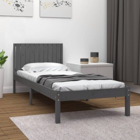 Solid gray pine wood bed frame 100x200 cm by vidaXL, Beds and slatted bases - Ref: Foro24-3104405, Price: 126,22 €, Discount: %