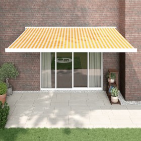 Retractable aluminum and yellow and white fabric awning 4.5x3 m by vidaXL, Awnings - Ref: Foro24-3154584, Price: 963,99 €, Di...