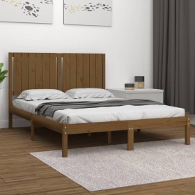 Honey brown solid pine wood bed frame 140x190 cm by vidaXL, Beds and slatted bases - Ref: Foro24-3104396, Price: 162,84 €, Di...