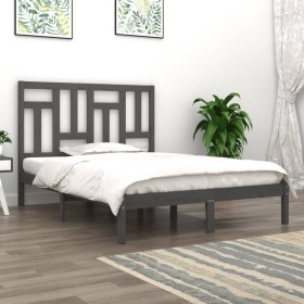 Estructura cama doble pequeña madera maciza gris 120x190 cm de vidaXL, Camas y somieres - Ref: Foro24-3104515, Precio: 132,99...