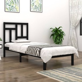 Black single solid pine wood bed frame 90x190cm by vidaXL, Beds and slatted bases - Ref: Foro24-3104512, Price: 114,99 €, Dis...