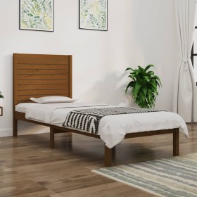 Estructura de cama madera maciza marrón miel 75x190 cm de vidaXL, Camas y somieres - Ref: Foro24-3104571, Precio: 105,72 €, D...