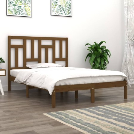 Honey brown solid wood double bed frame 120x190 cm by vidaXL, Beds and slatted bases - Ref: Foro24-3104516, Price: 123,99 €, ...