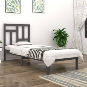 Estructura de cama madera maciza de pino gris 90x200 cm de vidaXL, Camas y somieres - Ref: Foro24-3104530, Precio: 98,99 €, D...