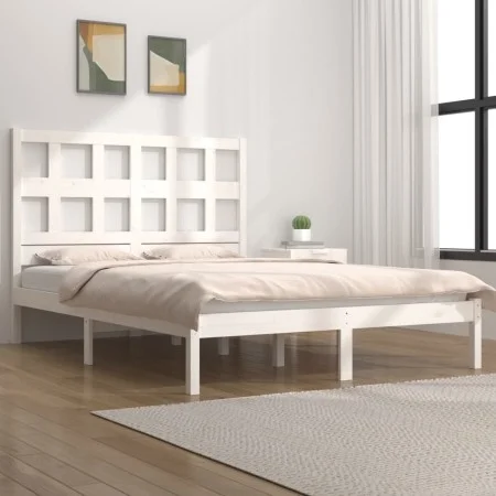 Solid white pine wood bed frame 200x200 cm by vidaXL, Beds and slatted bases - Ref: Foro24-3104499, Price: 139,30 €, Discount: %
