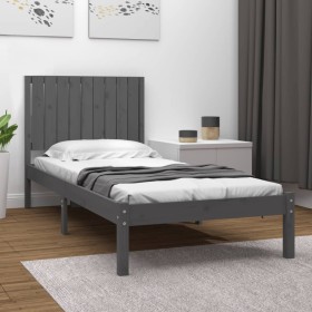 Gray pine wood single bed frame 90x190 cm by vidaXL, Beds and slatted bases - Ref: Foro24-3104380, Price: 120,99 €, Discount: %