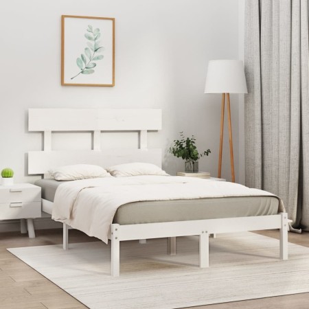 Estructura de cama de madera maciza blanca 140x190 cm de vidaXL, Camas y somieres - Ref: Foro24-3104654, Precio: 119,99 €, De...