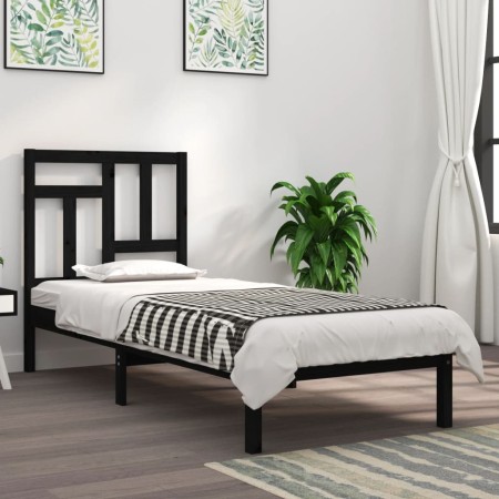 Estructura de cama madera maciza de pino negra 100x200 cm de vidaXL, Camas y somieres - Ref: Foro24-3104537, Precio: 122,09 €...