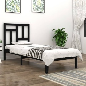 Solid black pine wood bed frame 90x200 cm by vidaXL, Beds and slatted bases - Ref: Foro24-3104532, Price: 98,99 €, Discount: %