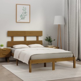 Honey brown solid pine wood bed frame 200x200 cm by vidaXL, Beds and slatted bases - Ref: Foro24-3104696, Price: 151,99 €, Di...