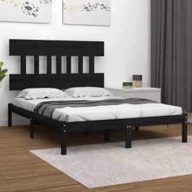 Black solid wood bed frame 200x200 cm by vidaXL, Beds and slatted bases - Ref: Foro24-3104762, Price: 153,65 €, Discount: %