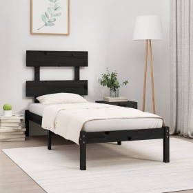 Black solid wood single bed frame 90x190 cm by vidaXL, Beds and slatted bases - Ref: Foro24-3104642, Price: 119,41 €, Discoun...