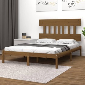 Estructura de cama madera maciza marrón miel 140x200 cm de vidaXL, Camas y somieres - Ref: Foro24-3104741, Precio: 135,99 €, ...