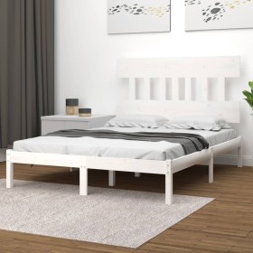 Weißer Massivholzbettrahmen 140x190 cm von vidaXL, Betten und Lattenroste - Ref: Foro24-3104719, Preis: 126,99 €, Rabatt: %