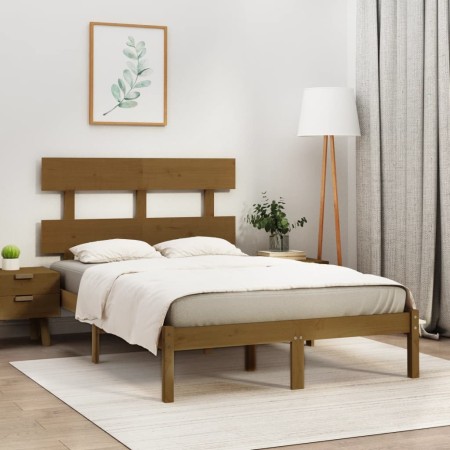 Solid wood bed frame King honey brown 150x200 cm by vidaXL, Beds and slatted bases - Ref: Foro24-3104681, Price: 148,68 €, Di...