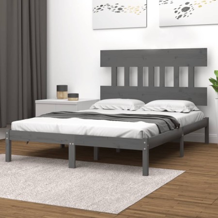 Gray solid wood bed frame 140x200 cm by vidaXL, Beds and slatted bases - Ref: Foro24-3104740, Price: 128,38 €, Discount: %