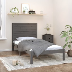 Gray solid wood bed frame 100x200 cm by vidaXL, Beds and slatted bases - Ref: Foro24-3104600, Price: 112,99 €, Discount: %