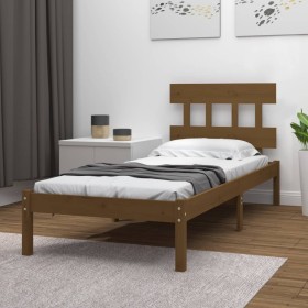 Solid pine wood bed frame honey brown 90x200 cm by vidaXL, Beds and slatted bases - Ref: Foro24-3104726, Price: 103,99 €, Dis...