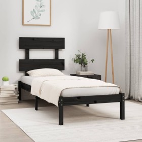 Black solid wood bed frame 100x200 cm by vidaXL, Beds and slatted bases - Ref: Foro24-3104667, Price: 115,99 €, Discount: %