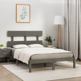 Solid gray pine wood bed frame 200x200 cm by vidaXL, Beds and slatted bases - Ref: Foro24-3104695, Price: 152,36 €, Discount: %