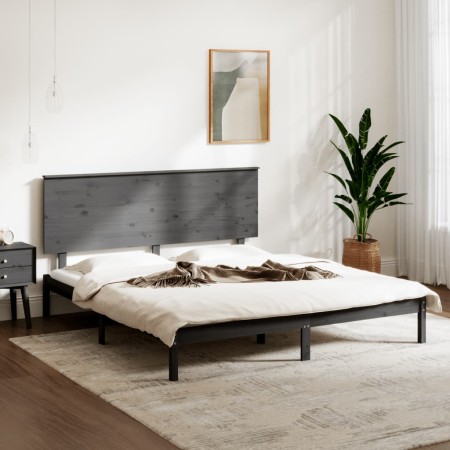 Solid gray pine wood bed frame 160x200 cm by vidaXL, Beds and slatted bases - Ref: Foro24-3104815, Price: 146,92 €, Discount: %