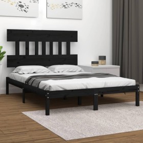 Black solid wood bed frame King Size 150x200 cm by vidaXL, Beds and slatted bases - Ref: Foro24-3104747, Price: 160,99 €, Dis...