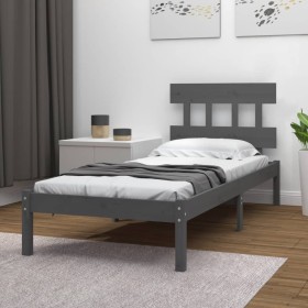 Gray solid wood single bed frame 90x190 cm by vidaXL, Beds and slatted bases - Ref: Foro24-3104705, Price: 112,99 €, Discount: %