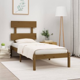 Estructura de cama madera maciza marrón miel 75x190 cm de vidaXL, Camas y somieres - Ref: Foro24-3104636, Precio: 85,99 €, De...