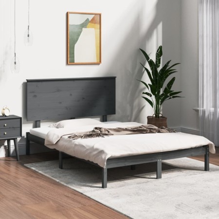 Solid gray pine wood bed frame 140x190 cm by vidaXL, Beds and slatted bases - Ref: Foro24-3104785, Price: 150,99 €, Discount: %