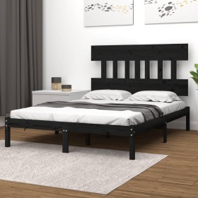 Black solid wood bed frame 140x190 cm by vidaXL, Beds and slatted bases - Ref: Foro24-3104722, Price: 150,99 €, Discount: %